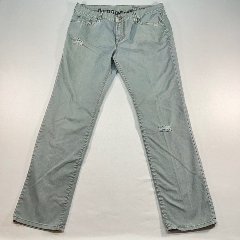 Aeropostale Bowery Slim Straight Light Wash Distressed Jeans Mens 34x32‎ Blue